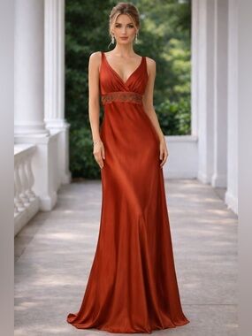 VTG Newport News 100% silk Empire Waist Maxi Dress – Terracotta Size 12